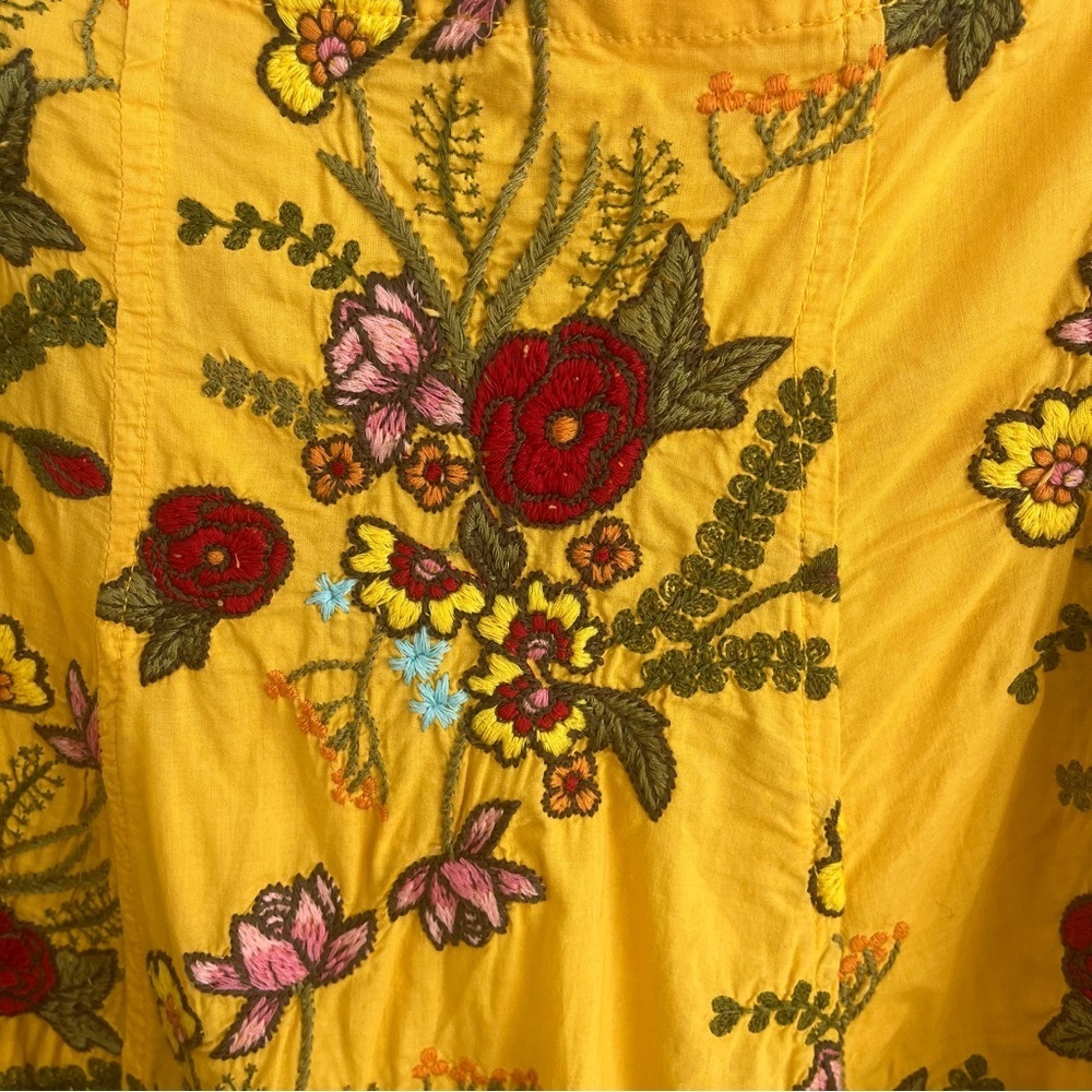 Johnny Was Yellow Embroidered Floral Midi Length Skirt Boho Cotton A-Line Size 2 - Picture 6 of 11